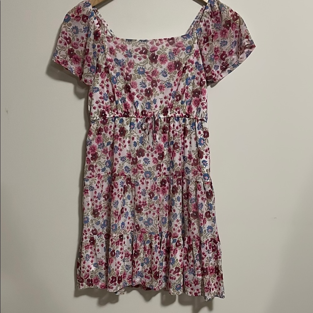 Three Pink Hearts Floral Girls Dress - Pink and Blue  SZ L